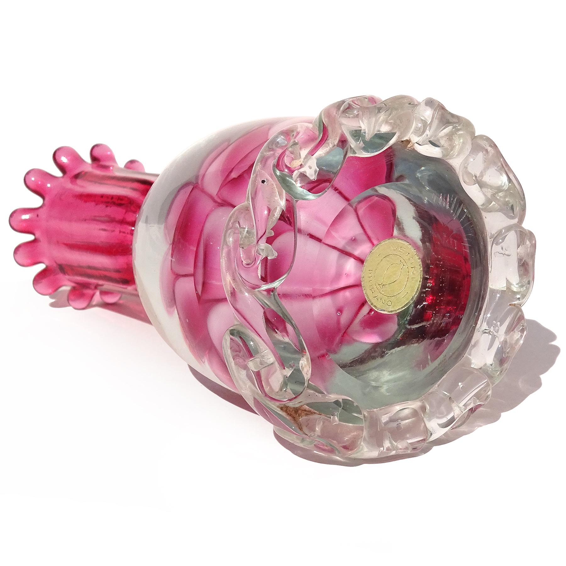 Venini Bianconi Murano Pink Flower Italian Art Glass Candlestick Paperweight In Good Condition In Kissimmee, FL