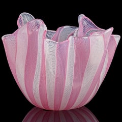 Venini Bianconi Murano Pink White Italian Art Glass Fazzoletto Handkerchief Vase