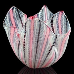 Venini Bianconi Murano Pink White Italian Art Glass Fazzoletto Handkerchief Vase