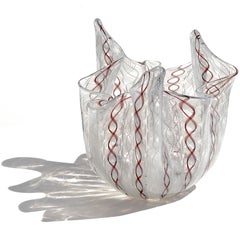 Venini Bianconi Murano White Purple Zanfirico Italian Art Glass Fazzoletto Vase