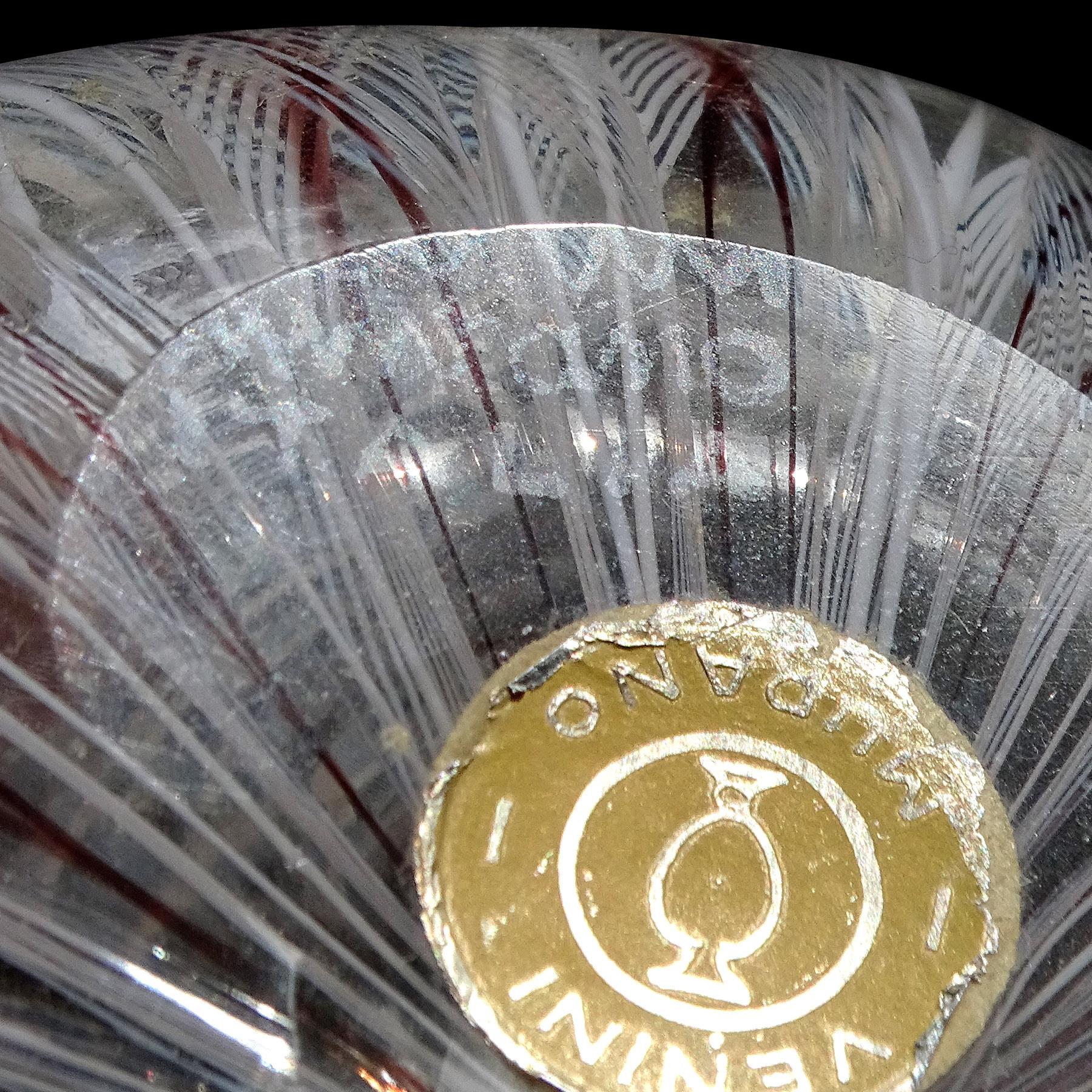 Venini Bianconi Murano White Purple Zanfirico Italian Art Glass Fazzoletto Vase For Sale 2