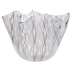 Venini Bianconi Murano White Purple Zanfirico Italian Art Glass Fazzoletto Vase