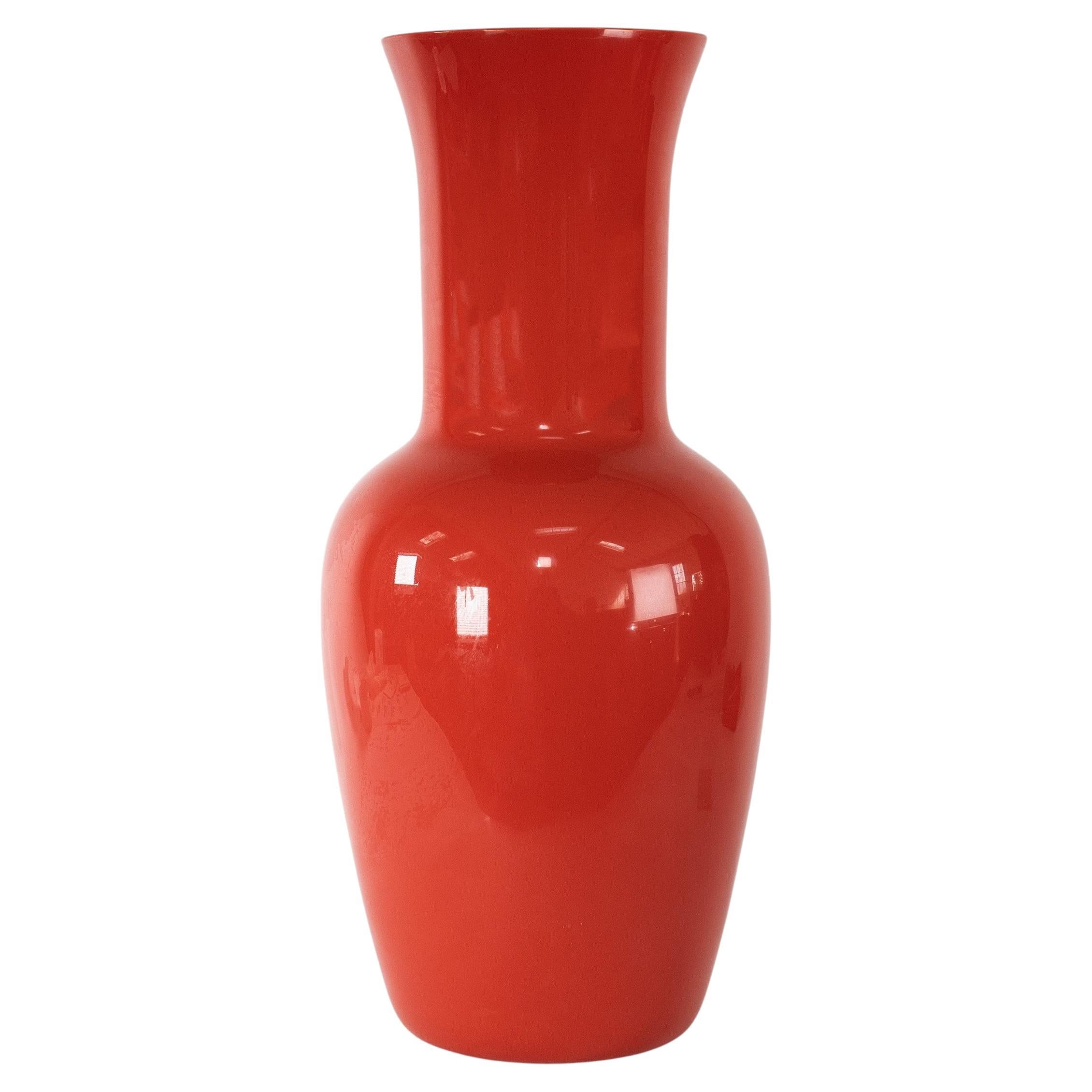 VENINI big Opalino red Vase, Blown Murano Glass, Italy, signed 2004 For Sale