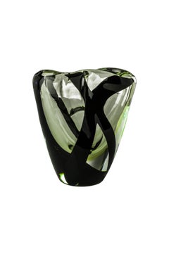 Venini Schwarzer Gürtel Otto Kurze Glasvase in Kristall und Grün von Peter Marino