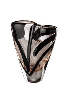Venini Black Belt Otto Tall Glass Vase in Crystal and Pink by Peter Marino