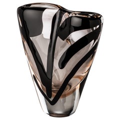 Venini Black Belt Otto Tall Glass Vase in Crystal and Pink by Peter Marino
