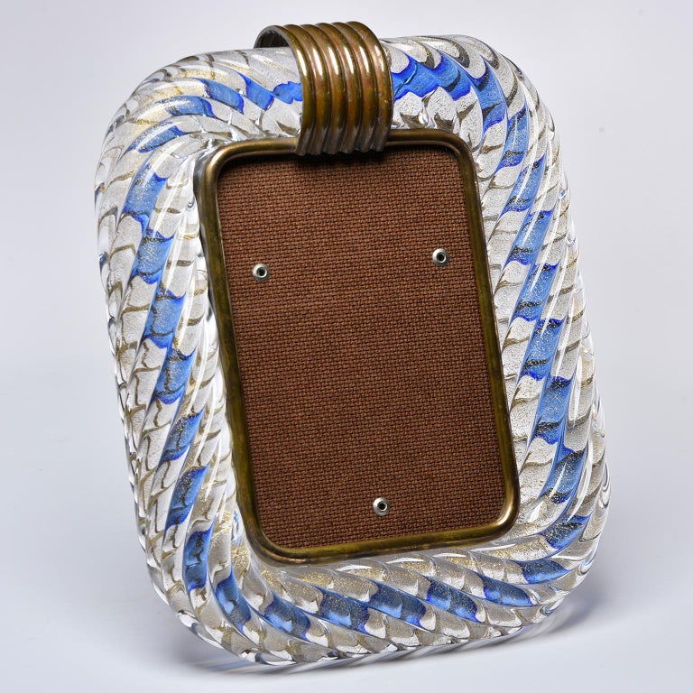 Venini Blue and Clear Murano Glass Frame with Gold Inclusions at 1stdibs