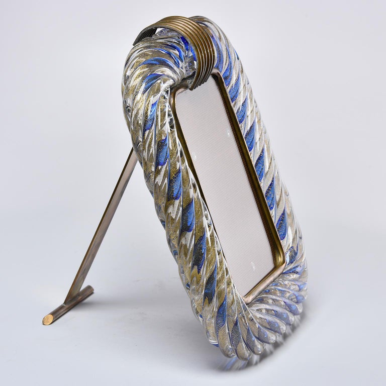 Venini Blue and Clear Murano Glass Frame with Gold Inclusions at 1stdibs