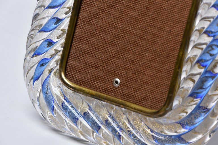 Venini Blue and Clear Murano Glass Frame with Gold Inclusions at 1stdibs