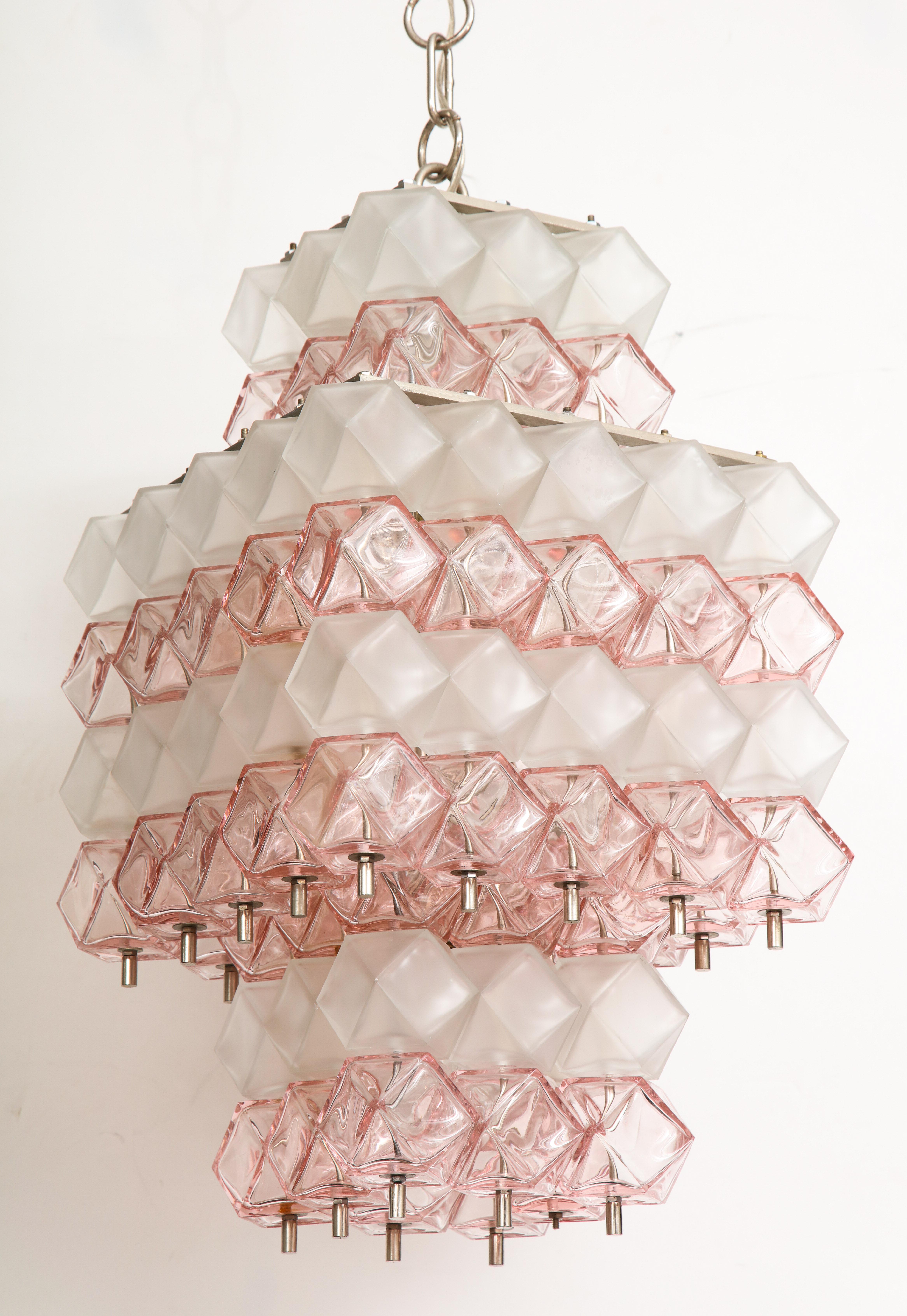 Venini Blush Pink, White Murano Glass Polyhedral Chandelier 5