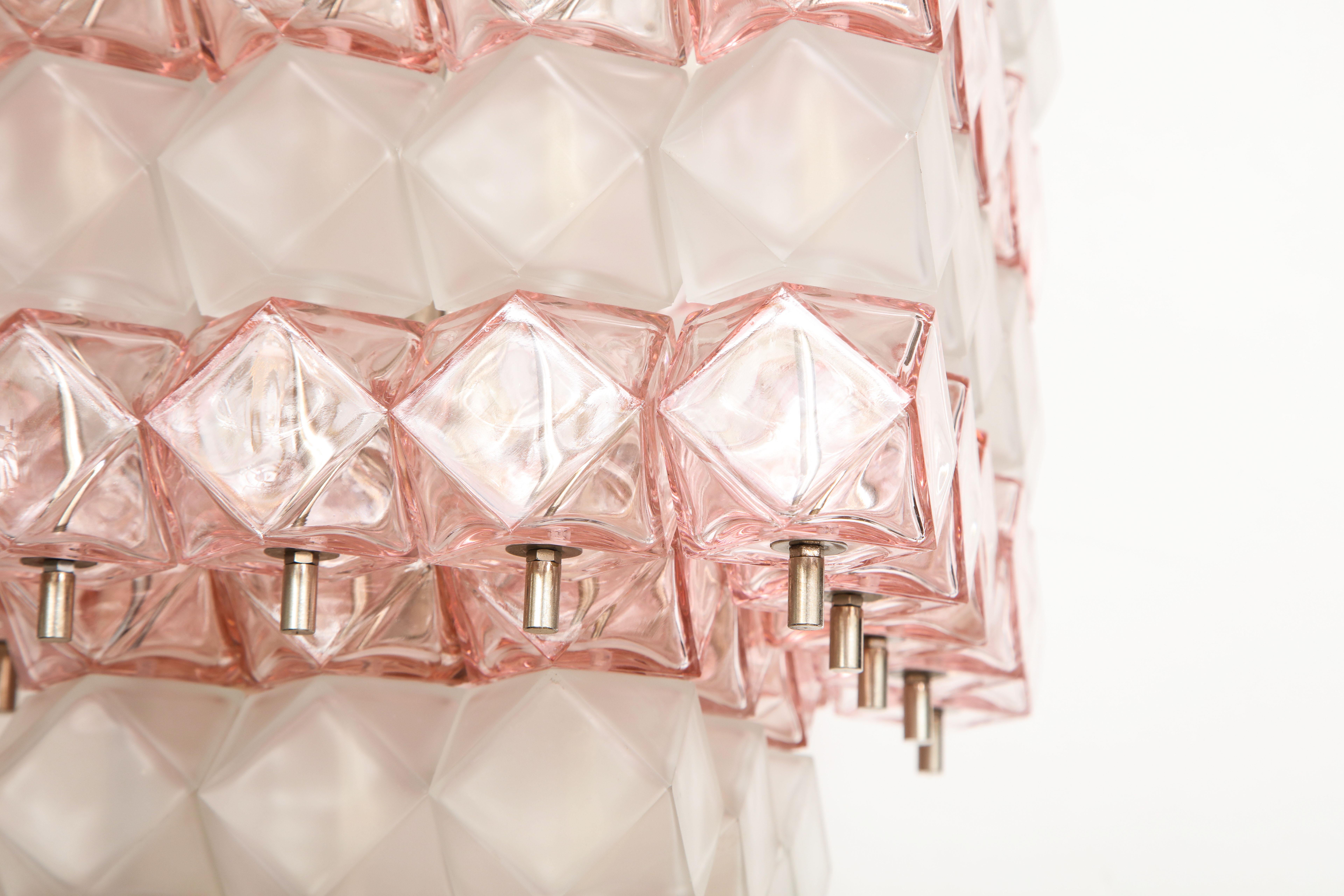 Venini Blush Pink, White Murano Glass Polyhedral Chandelier 1
