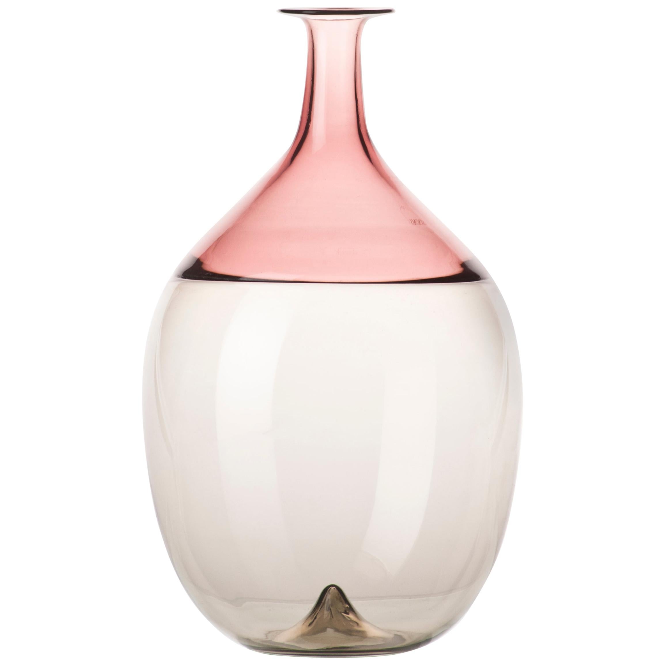 Vase Bolle Glass Venini rose et blanc de Tapio Wirkkala