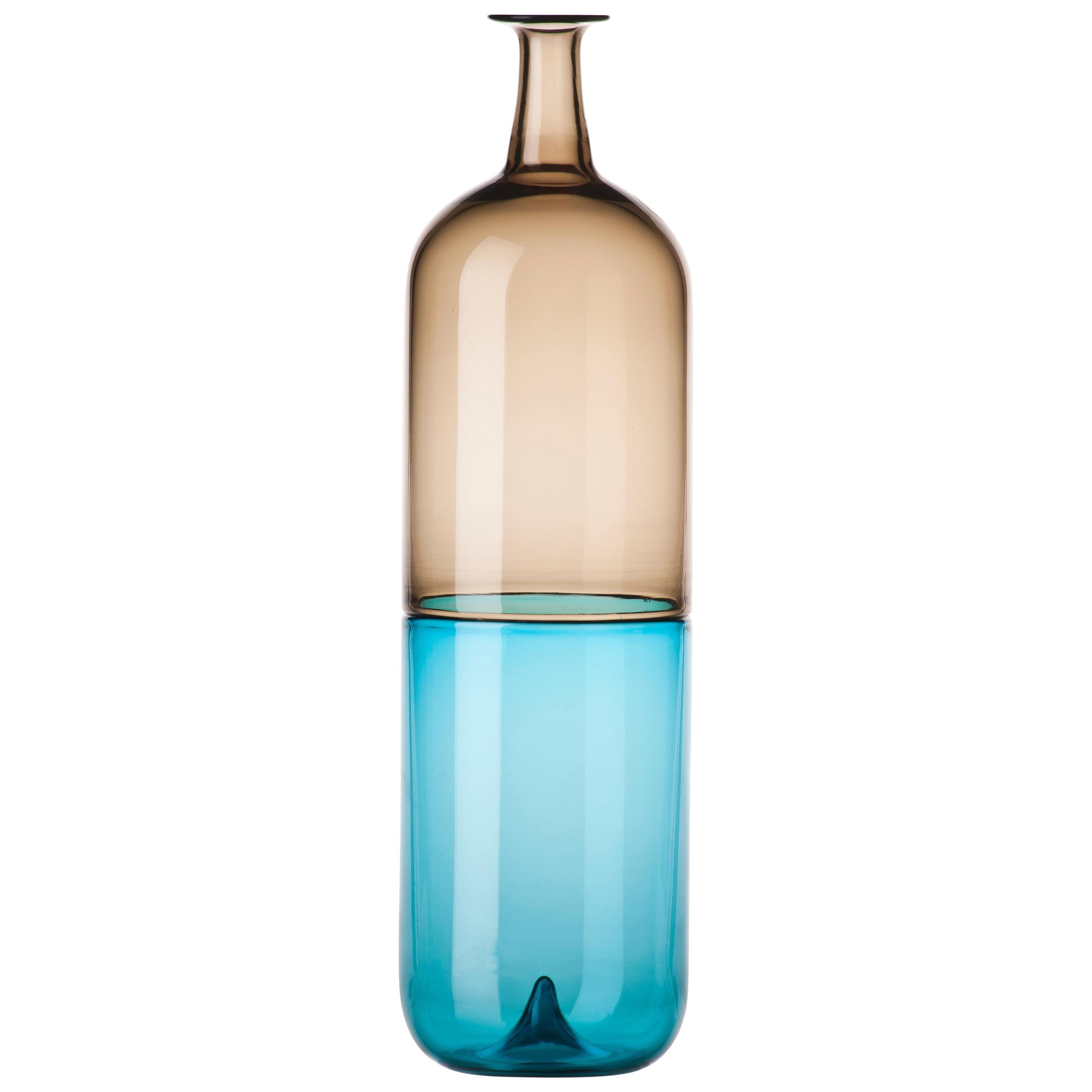 Venini Bolle Tall Glass Vase in Grey and Blue-Green by Tapio Wirkkala