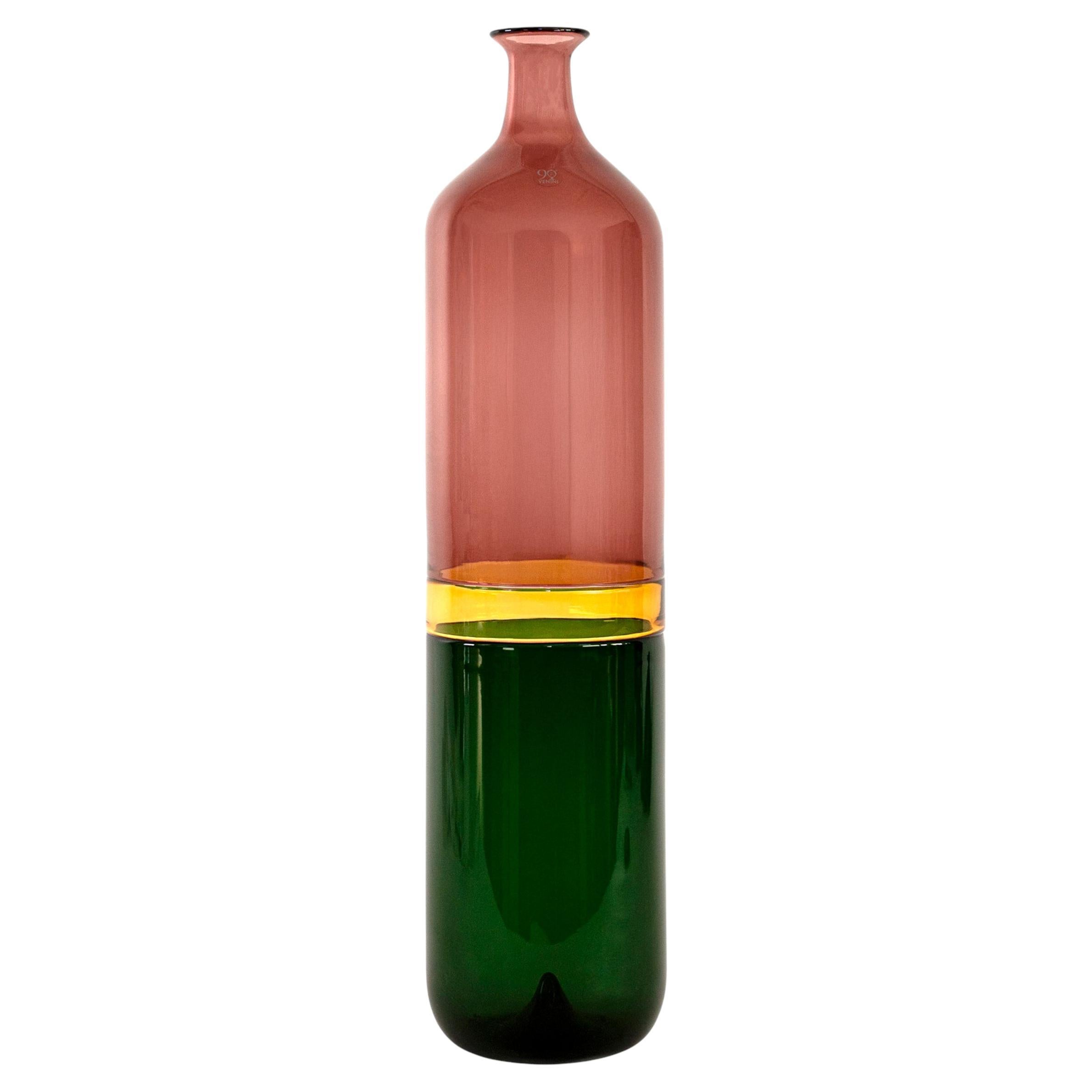 VENINI Bolle vase, Green & Pink with yellow details, year 2011, 90° anniversary
