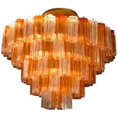 Venini Brass Mounted Gold and Ice Murano Glass Chandelier or Flush Mount, 1970