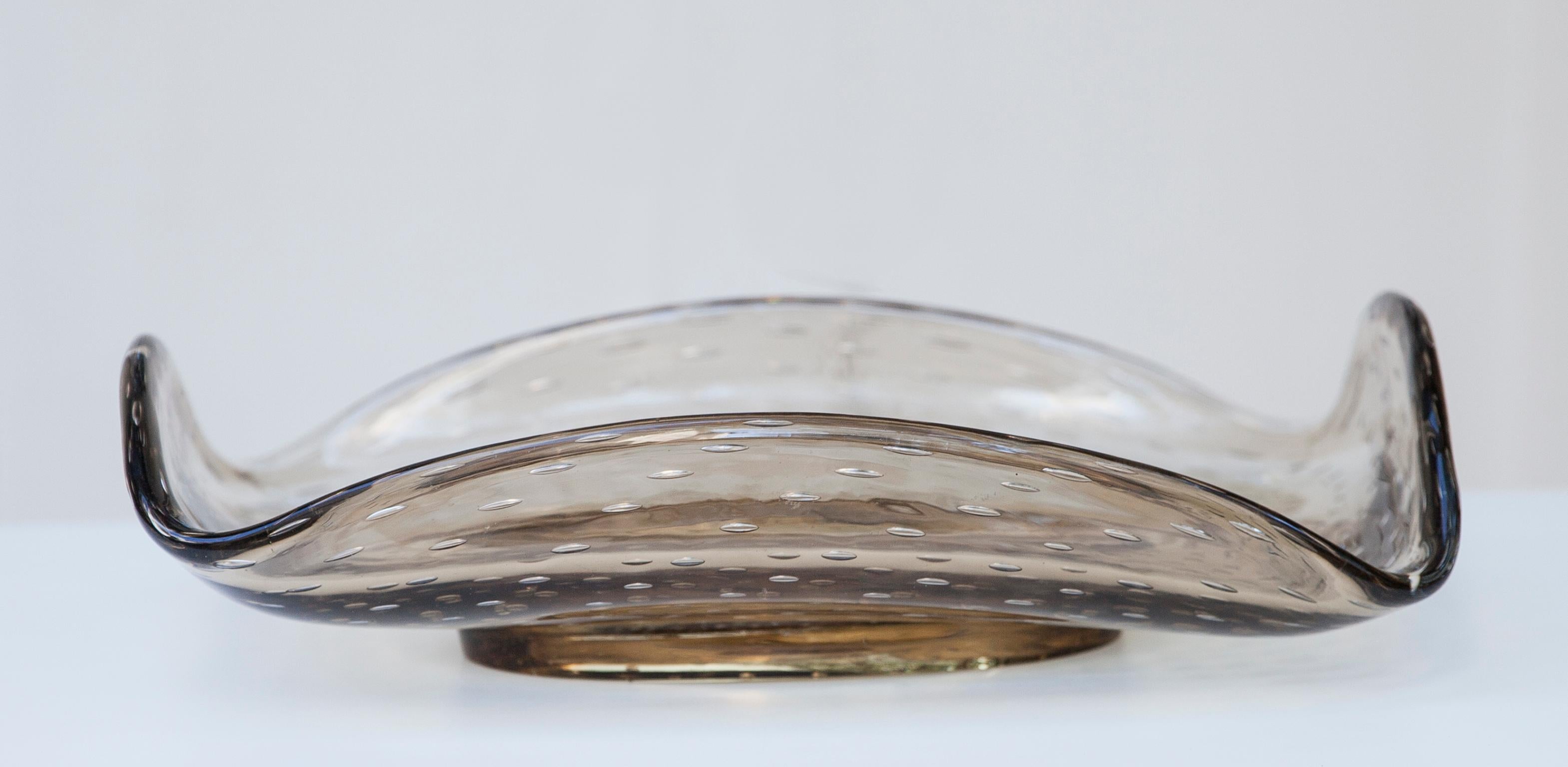 Venini Brown Murano Glass Huge Bowl Carlo Scarpa Attributed Marked Venini (Moderne der Mitte des Jahrhunderts)