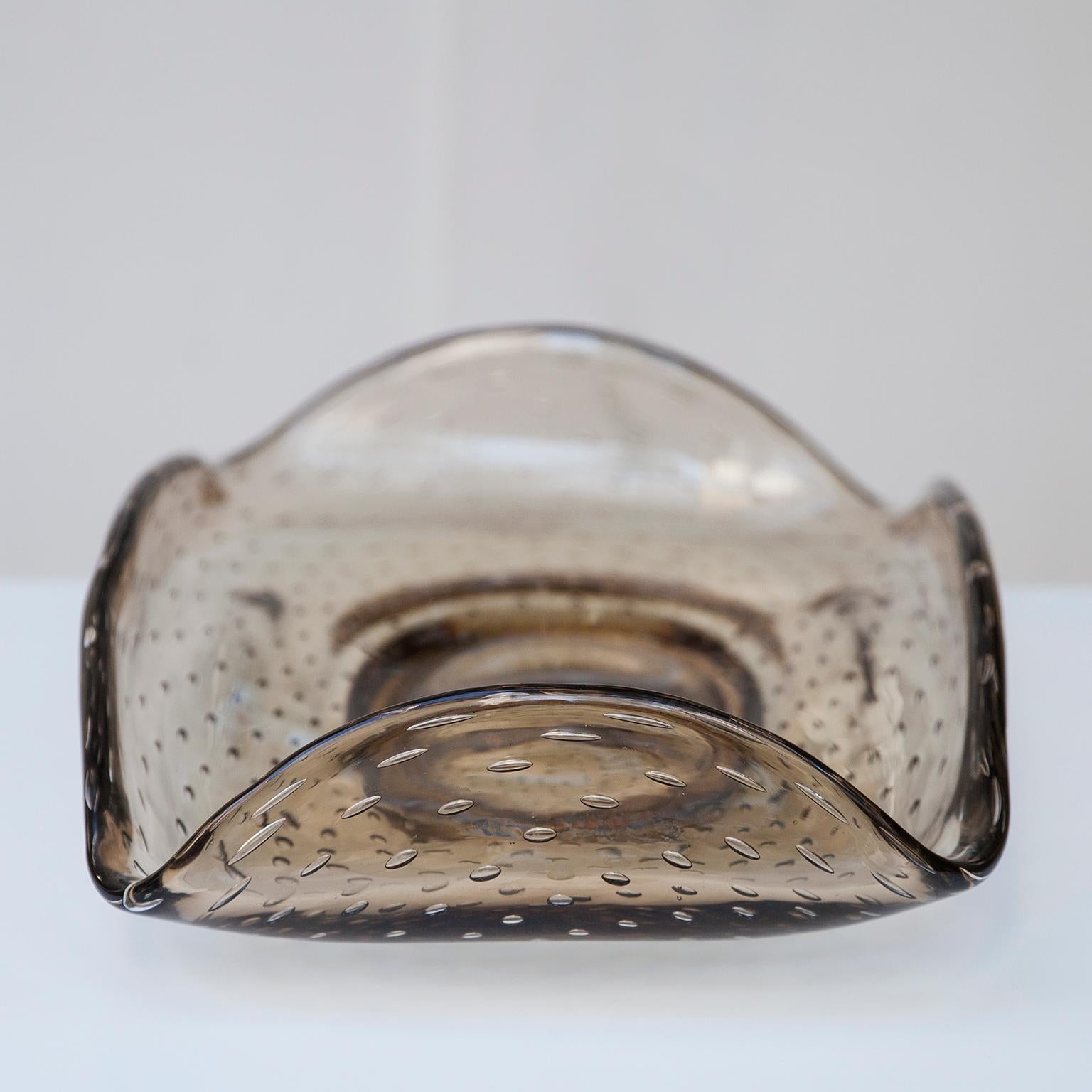 Venini Brown Murano Glass Huge Bowl Carlo Scarpa Attributed Marked Venini In Excellent Condition In Munich, DE