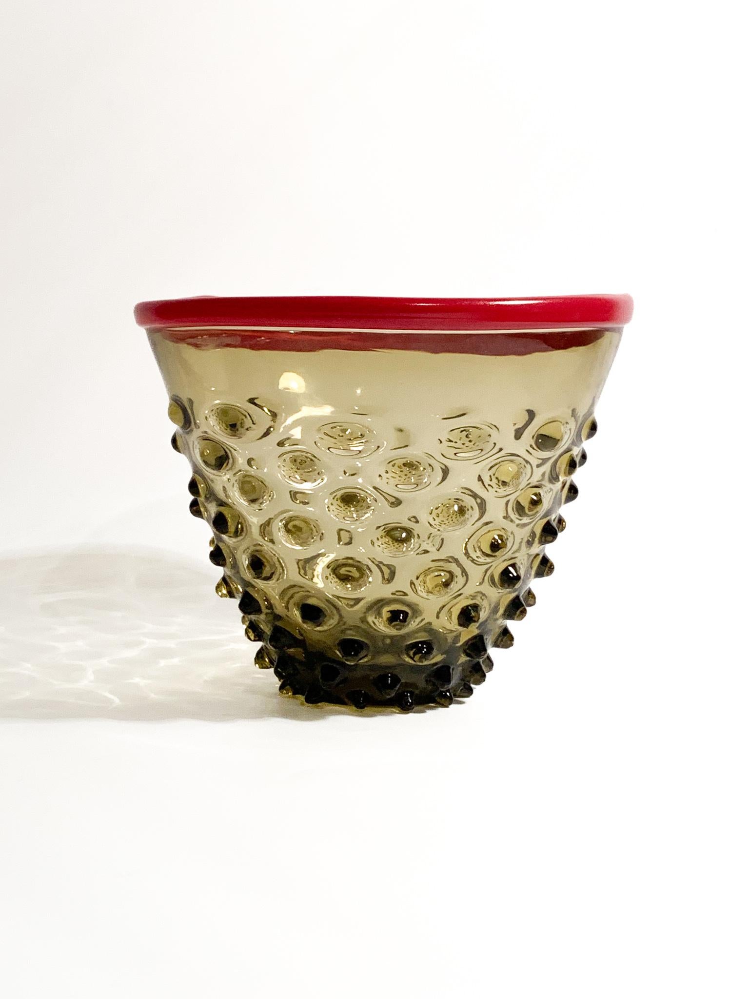 Venini Bubble Murano Glass Vase with Red Top from 2014 4