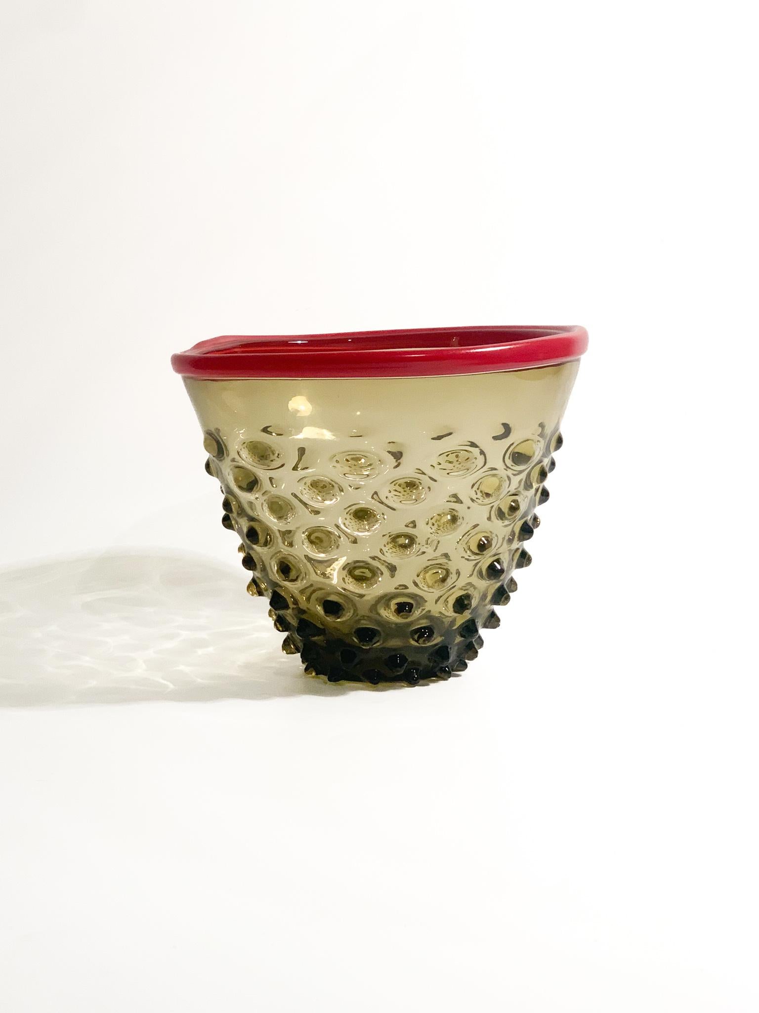 Bubble Murano glass vase with red glass bigot, made by Venini in 2014

Ø 17 cm h 13.5 cm