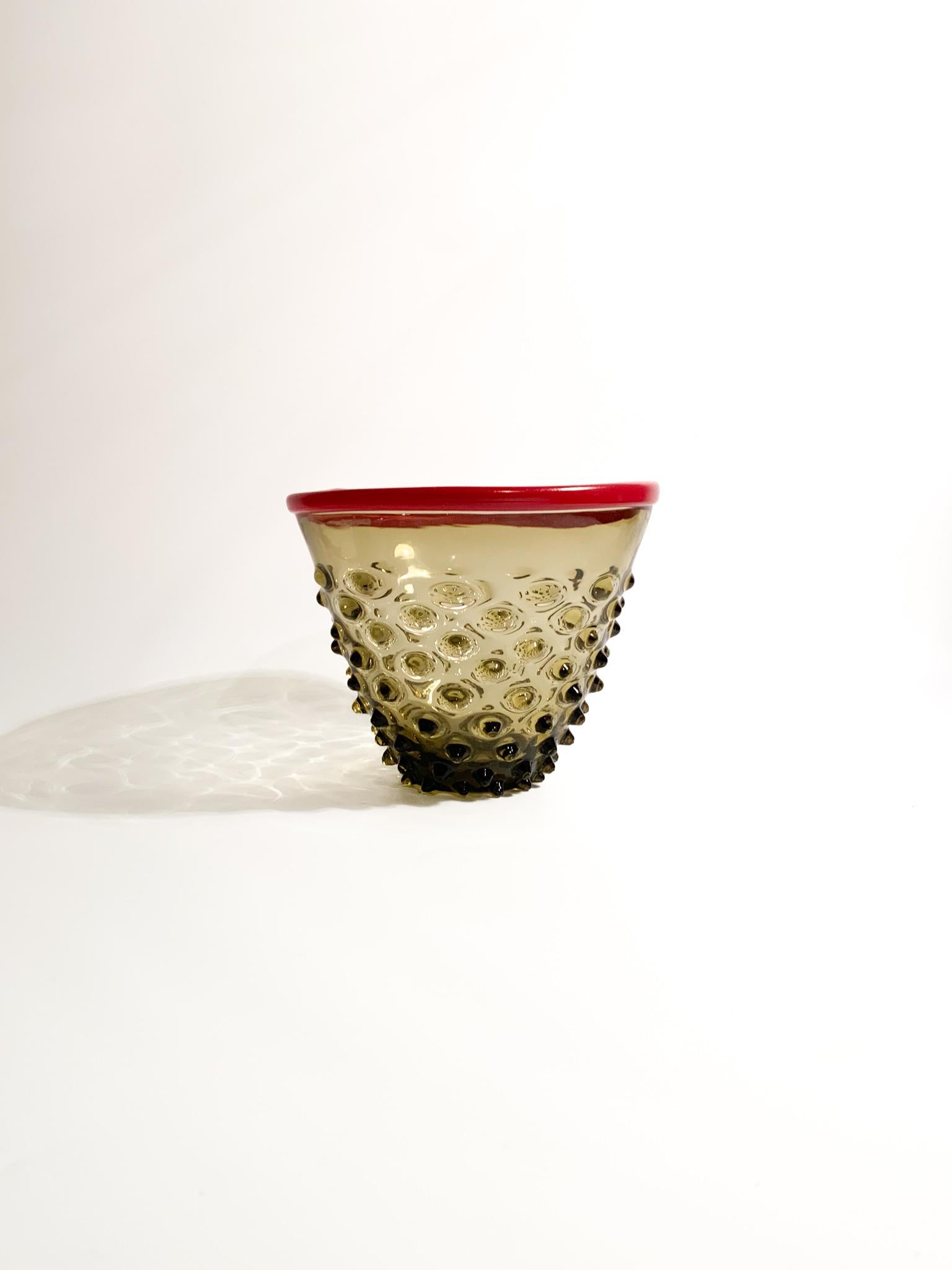 Modern Venini Bubble Murano Glass Vase with Red Top from 2014