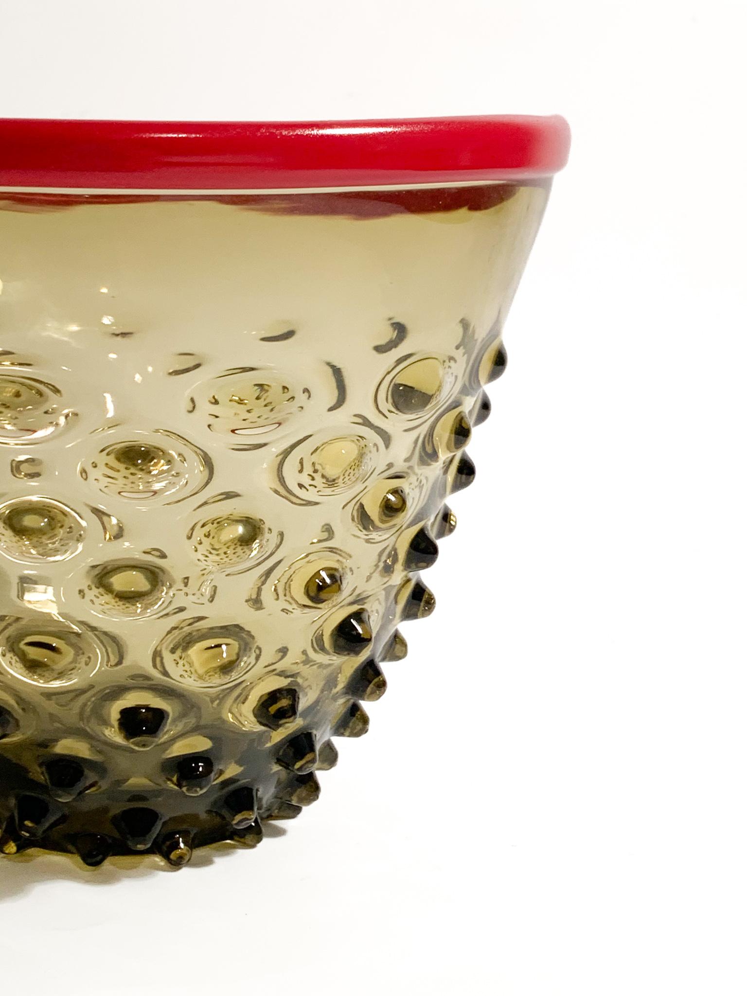 Italian Venini Bubble Murano Glass Vase with Red Top from 2014