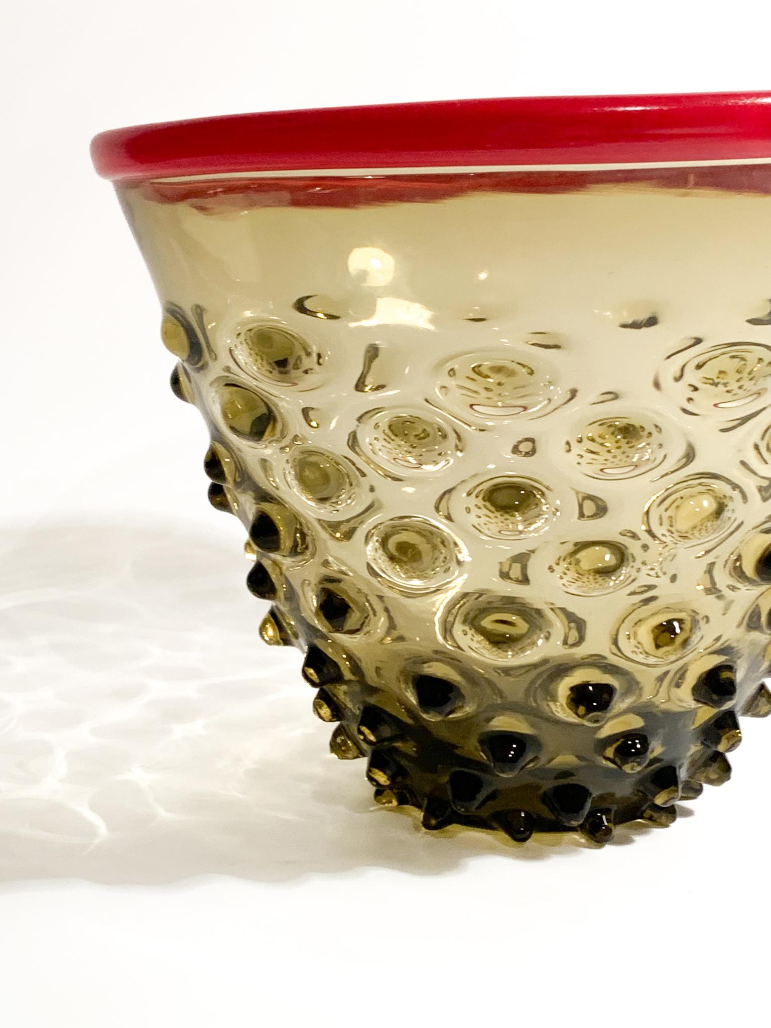 Venini Bubble Murano Glass Vase with Red Top from 2014 In Good Condition In Milano, MI