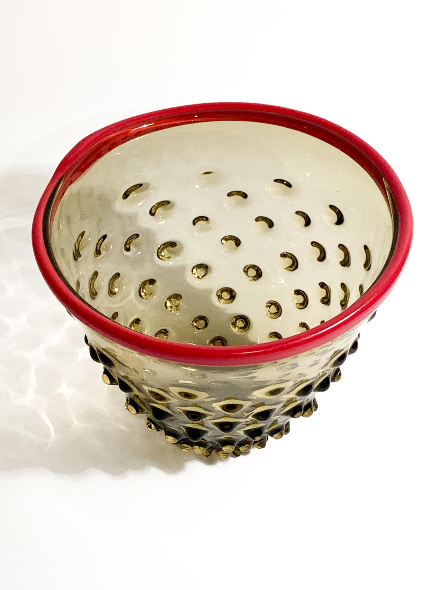 Venini Bubble Murano Glass Vase with Red Top from 2014 1