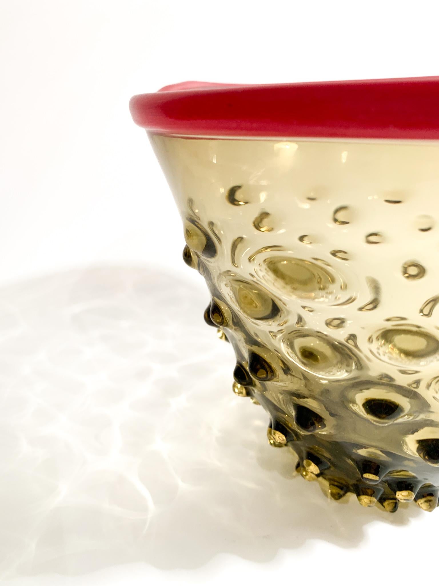 Venini Bubble Murano Glass Vase with Red Top from 2014 3