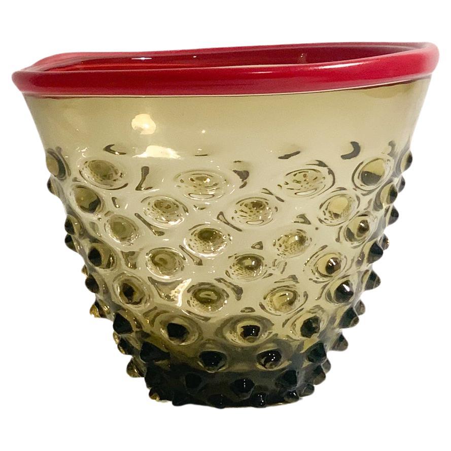 Venini Bubble Murano Glass Vase with Red Top from 2014