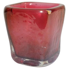 Venini by Carlo Scarpa Red Iridescent Sommerso Glass Vase, Murano Italy 1930's