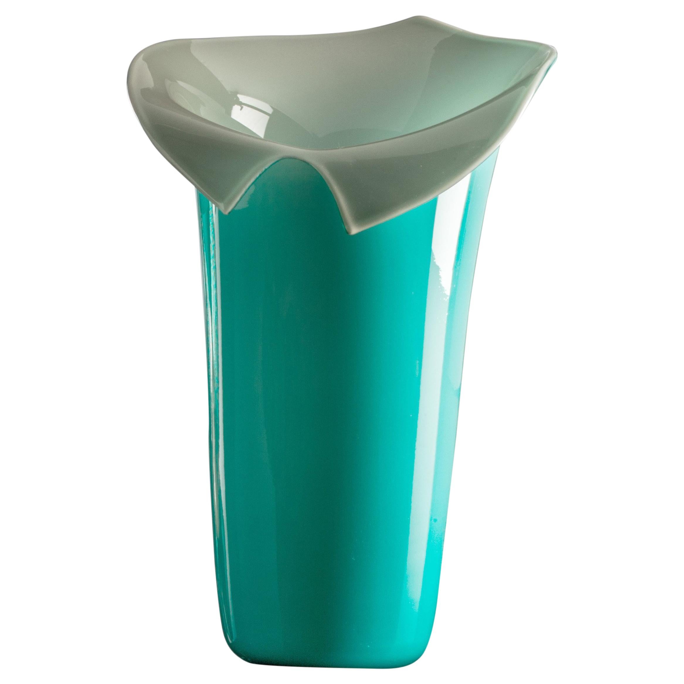 Venini Calla Limited Edition Glass Vase in Mint Green and Gray