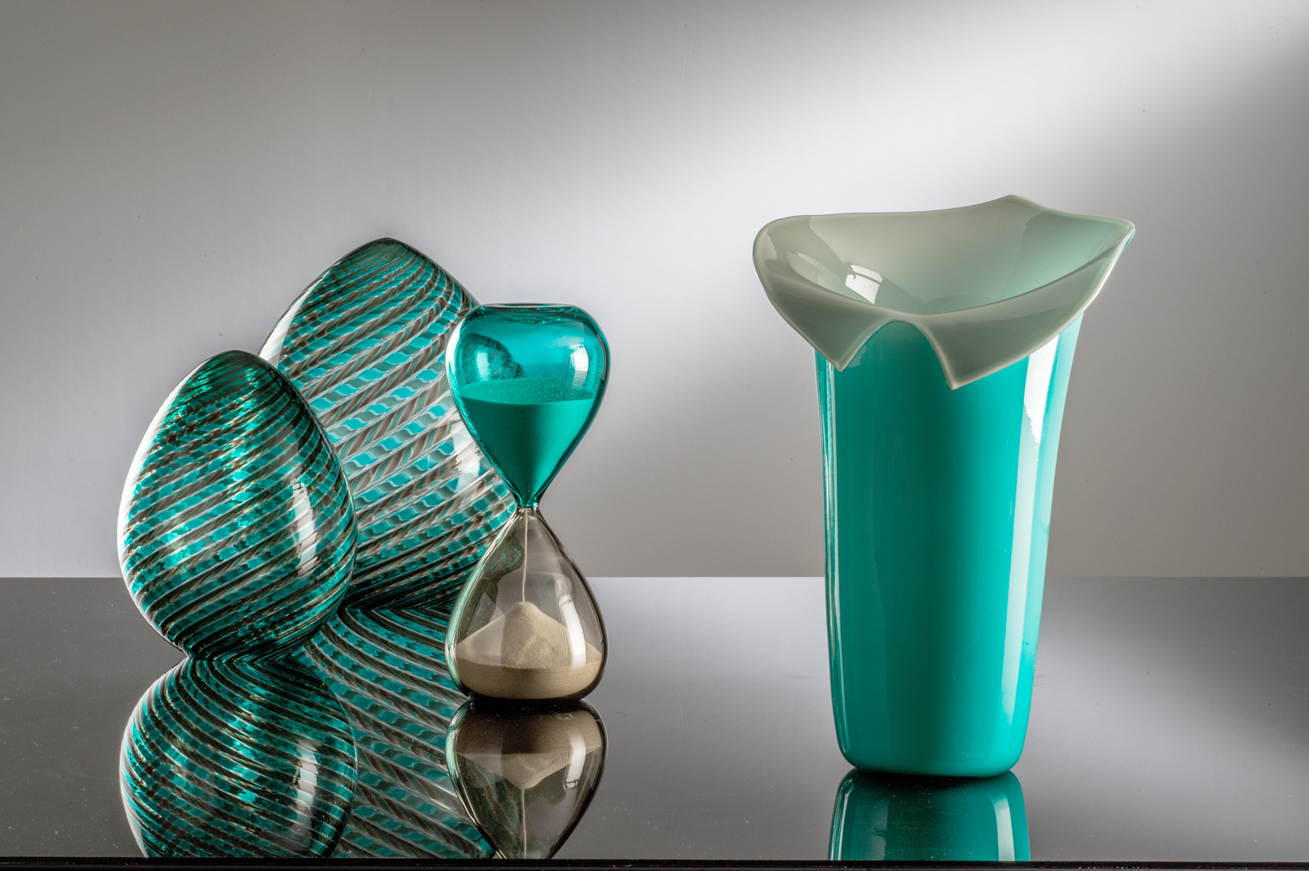Italian Venini Calla Limited Edition Glass Vase in Mint Green and Gray