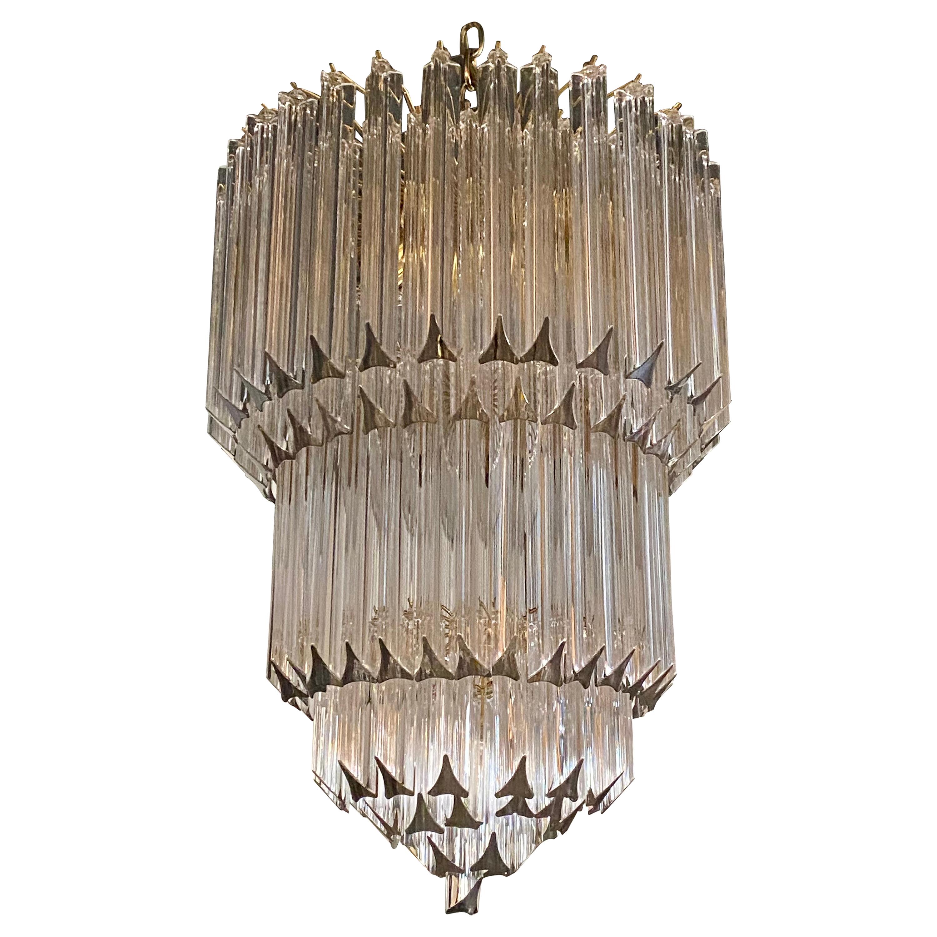 Venini Camer Glass and Brass Tiered Waterfall Chandelier, Italy For Sale