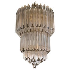 Vintage Venini Camer Glass and Brass Tiered Waterfall Chandelier, Italy