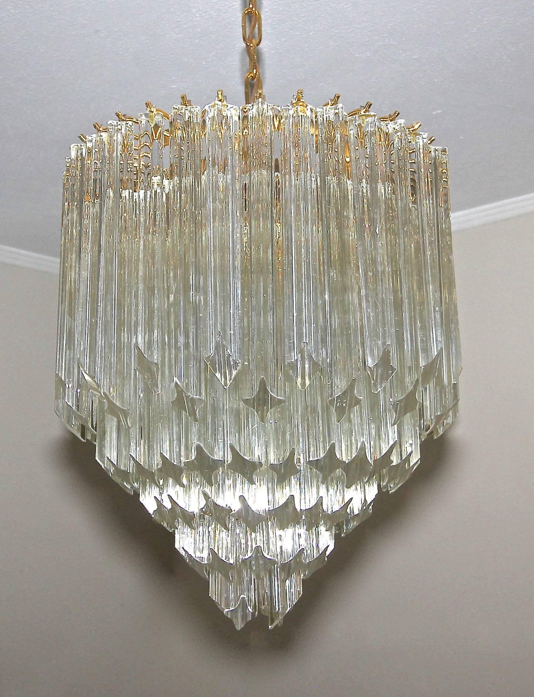 Venini Camer Italian Triedi Clear Crystal Prism Chandelier In Good Condition In Palm Springs, CA