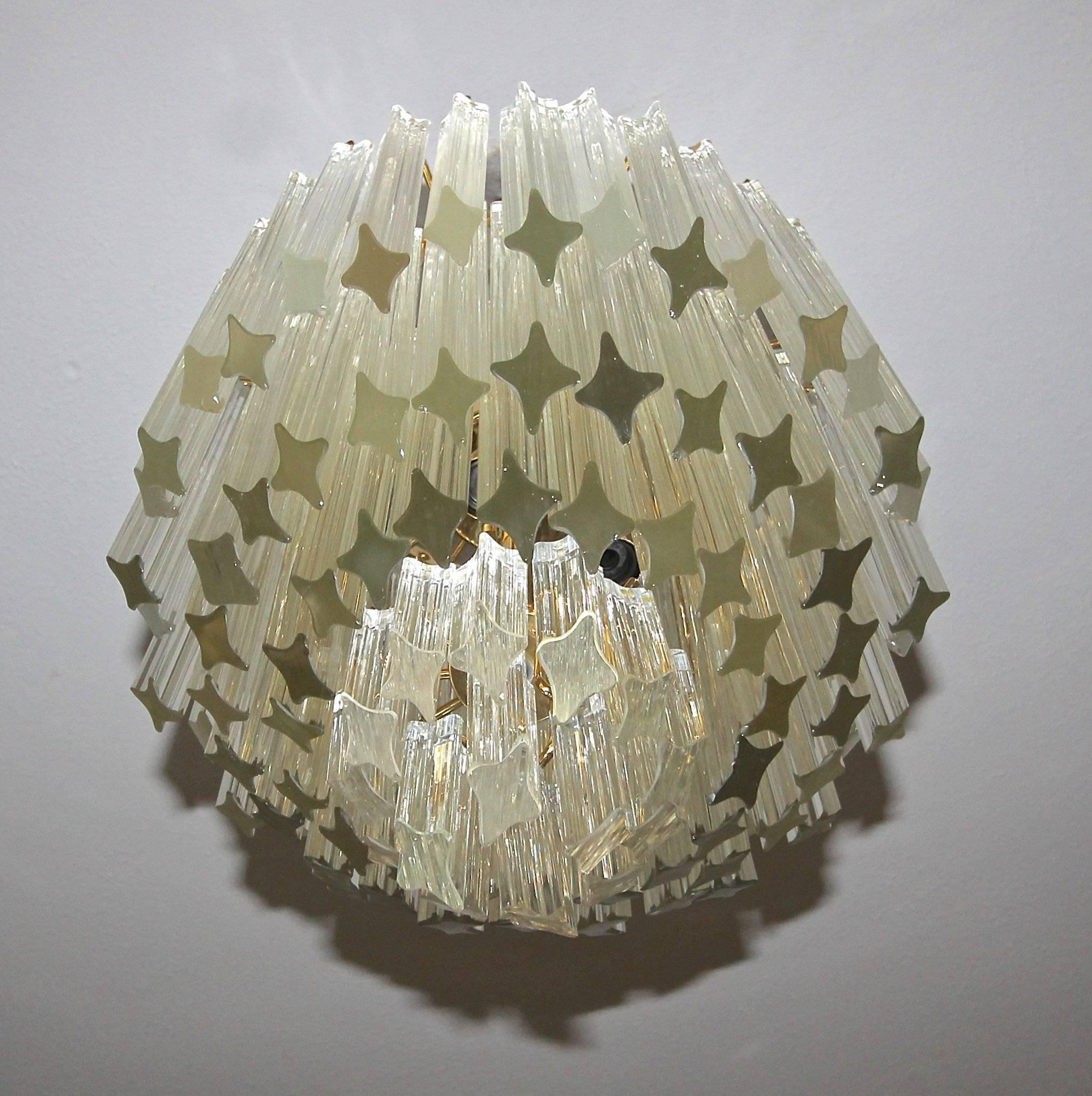 Late 20th Century Venini Camer Italian Triedi Clear Crystal Prism Chandelier