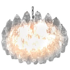 Venini Carlo Scarpa Chandelier Poliedri Murano Glass Brass, 1955
