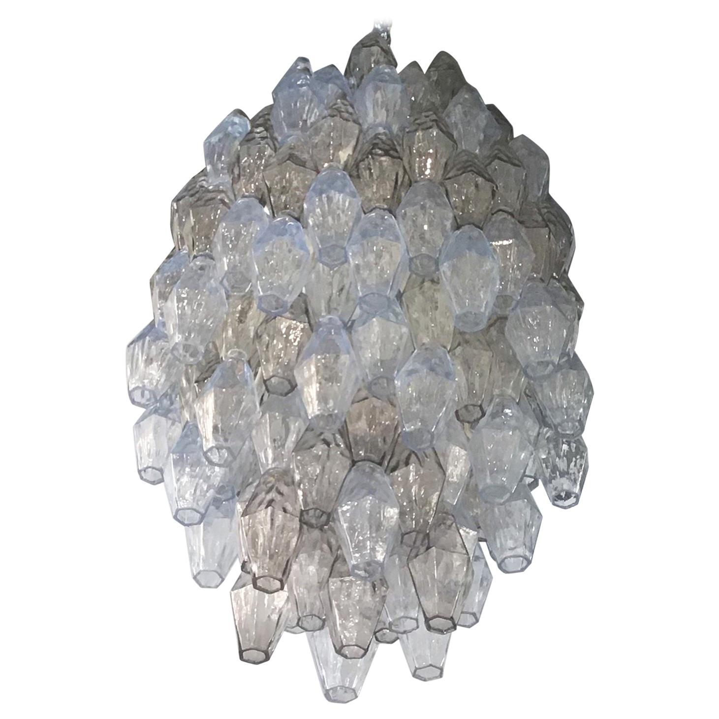 Lustre Venini Carlo Scarpa Poliedri Murano en laiton bleu clair, 1950