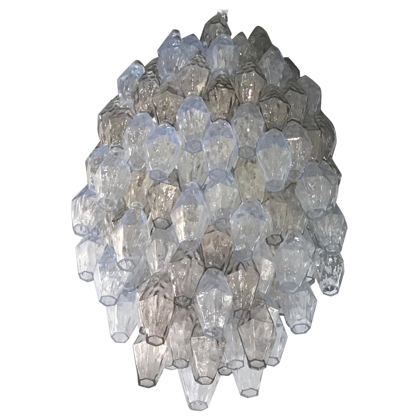 Venini Carlo Scarpa Chandelier Poliedri Murano Light Bluend Brass, 1950 For Sale