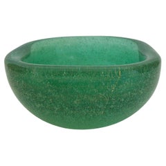 Retro VENINI - CARLO SCARPA - Sommerso Bollicine Green Glass Bowl, Italy, Circa 1940