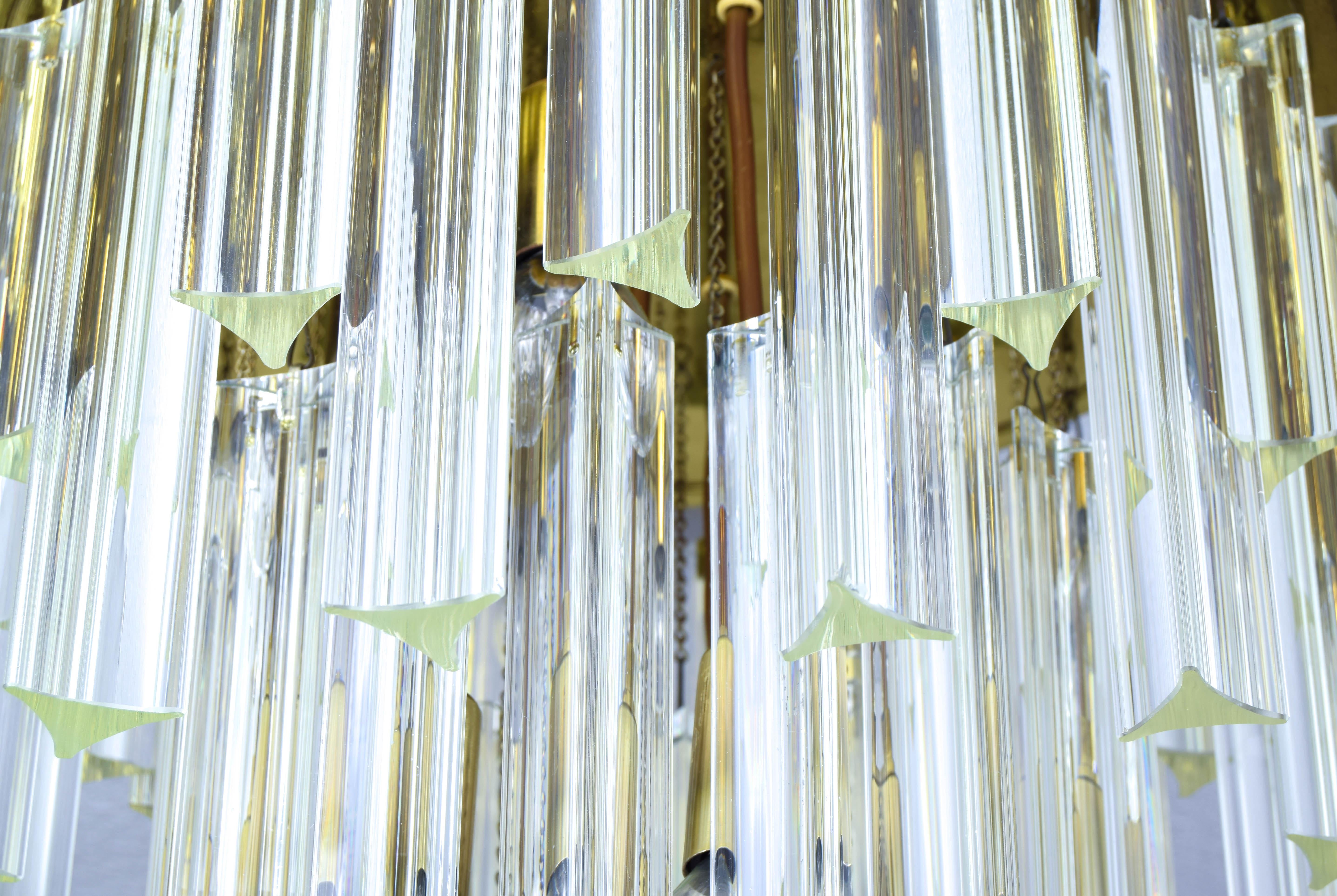 Venini Cascade Flush Mount Murano Glass Triedri Midcentury Italian Chandelier In Good Condition For Sale In Escalona, Toledo