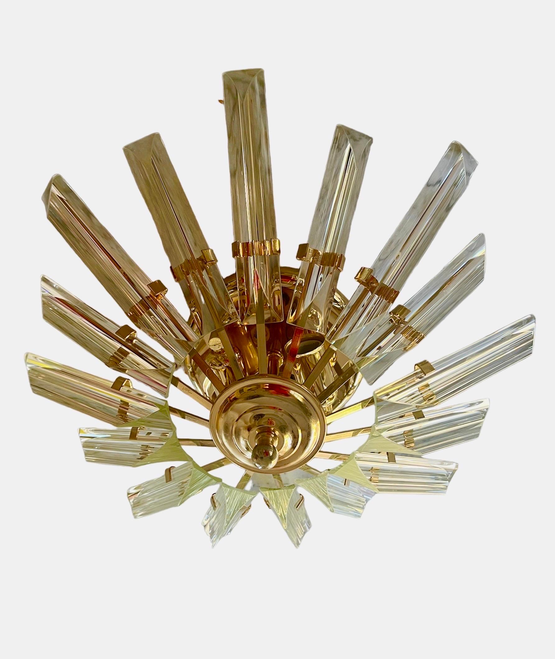 Mid-Century Modern Camer ceiling light Glass with Gilt Gold Structure, Italy, 1980 For Sale