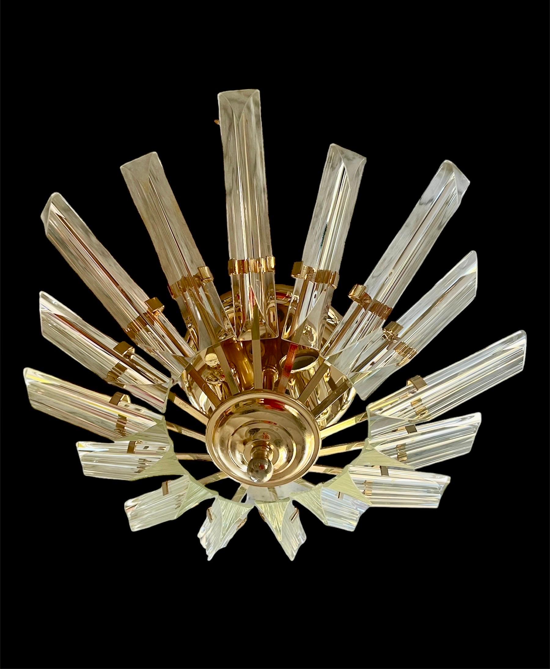 Italian Camer ceiling light Glass with Gilt Gold Structure, Italy, 1980 For Sale
