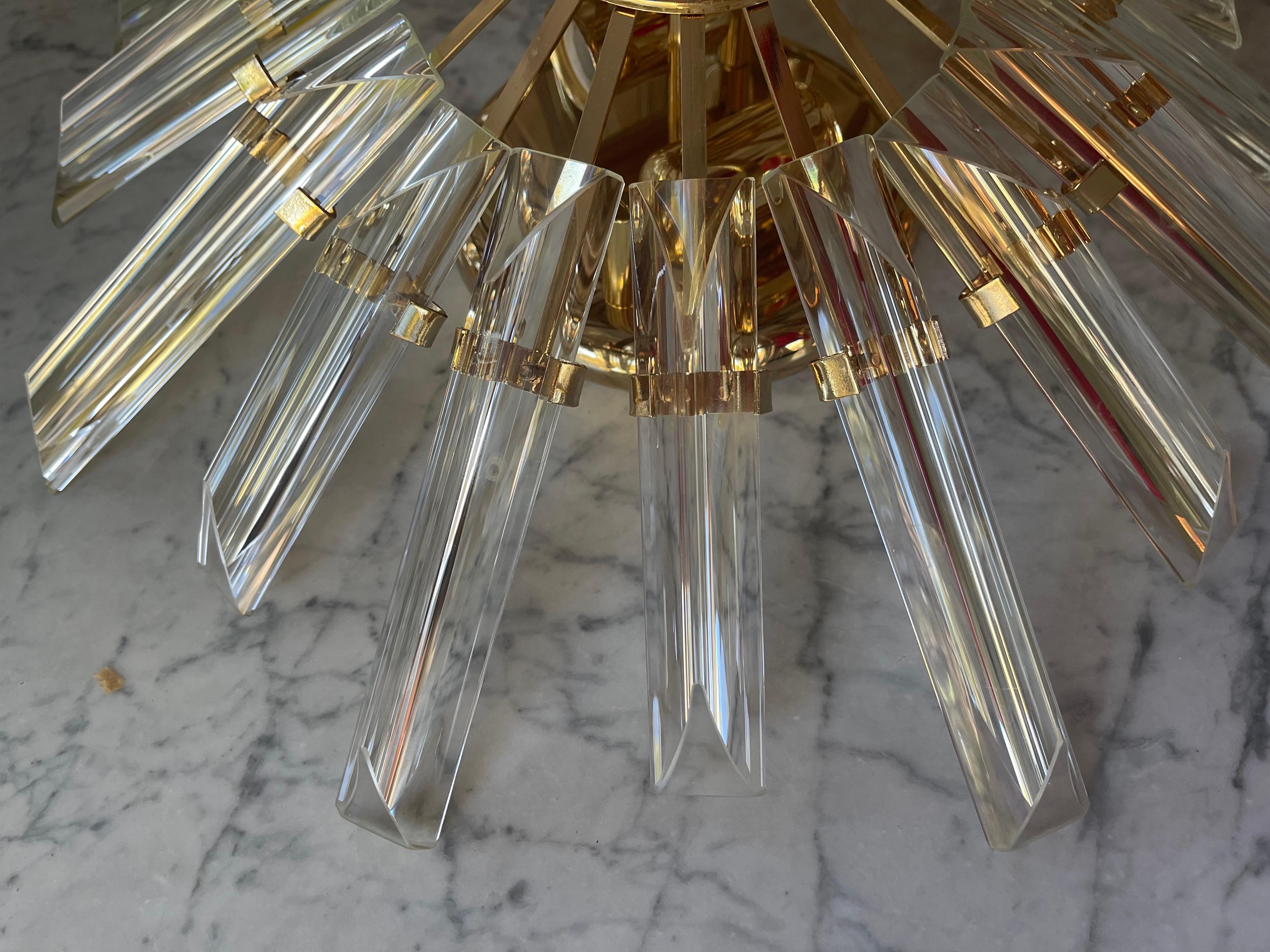Camer ceiling light Glass with Gilt Gold Structure, Italy, 1980 In Good Condition For Sale In DÉNIA, ES