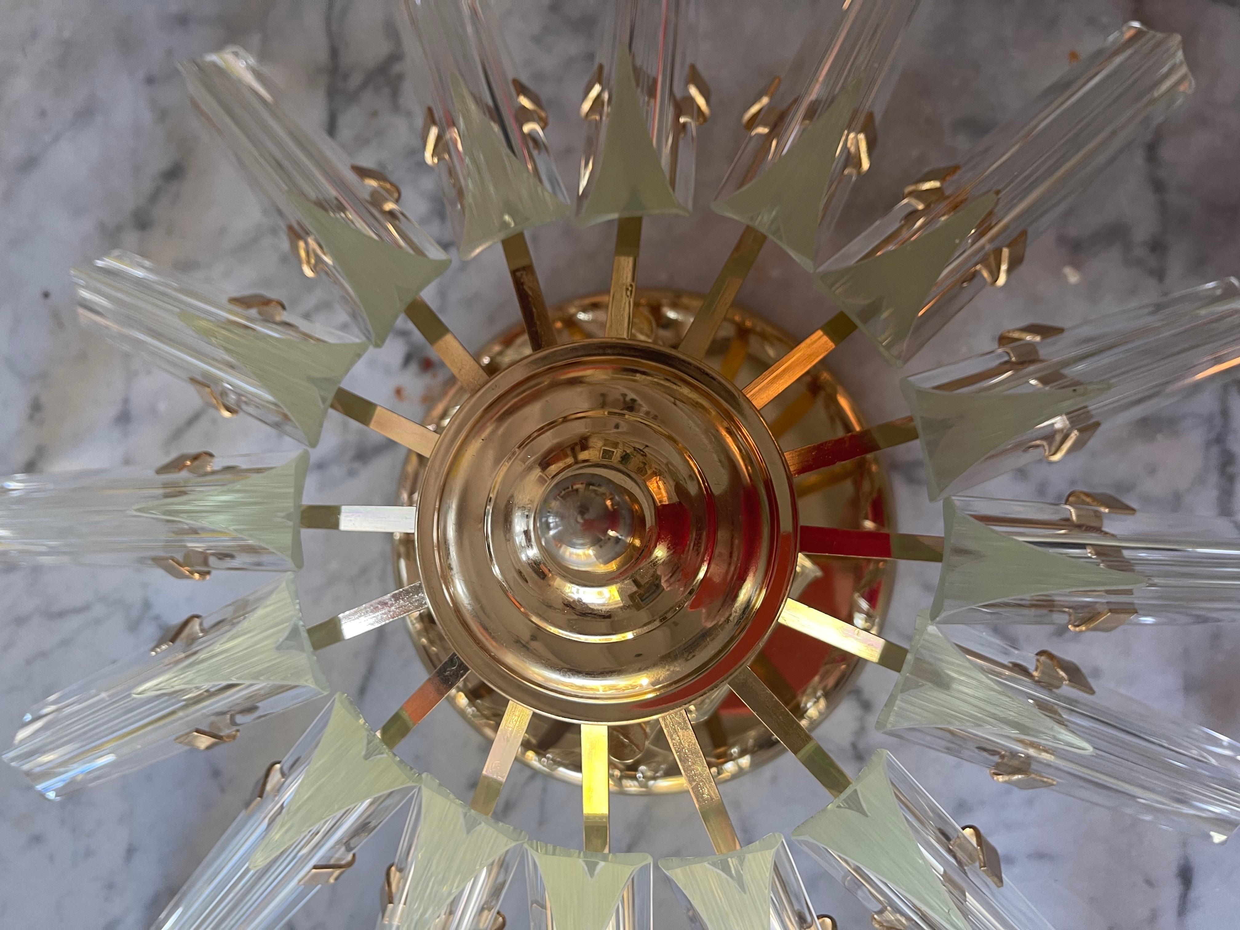 Crystal Camer ceiling light Glass with Gilt Gold Structure, Italy, 1980 For Sale