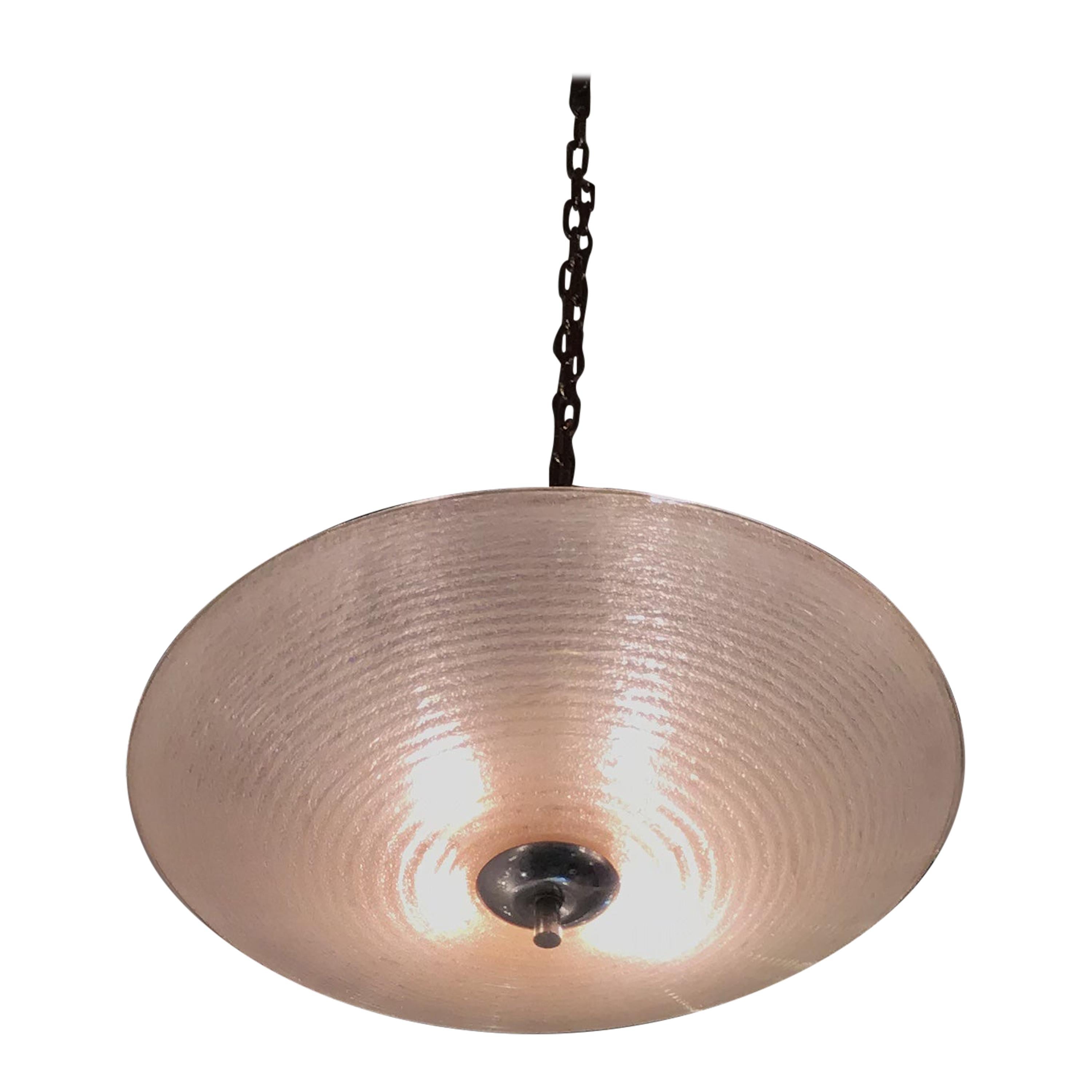 Venini Ceiling Light Pulegoso 1930 Murano Glass Metal Chrome, Italy For Sale