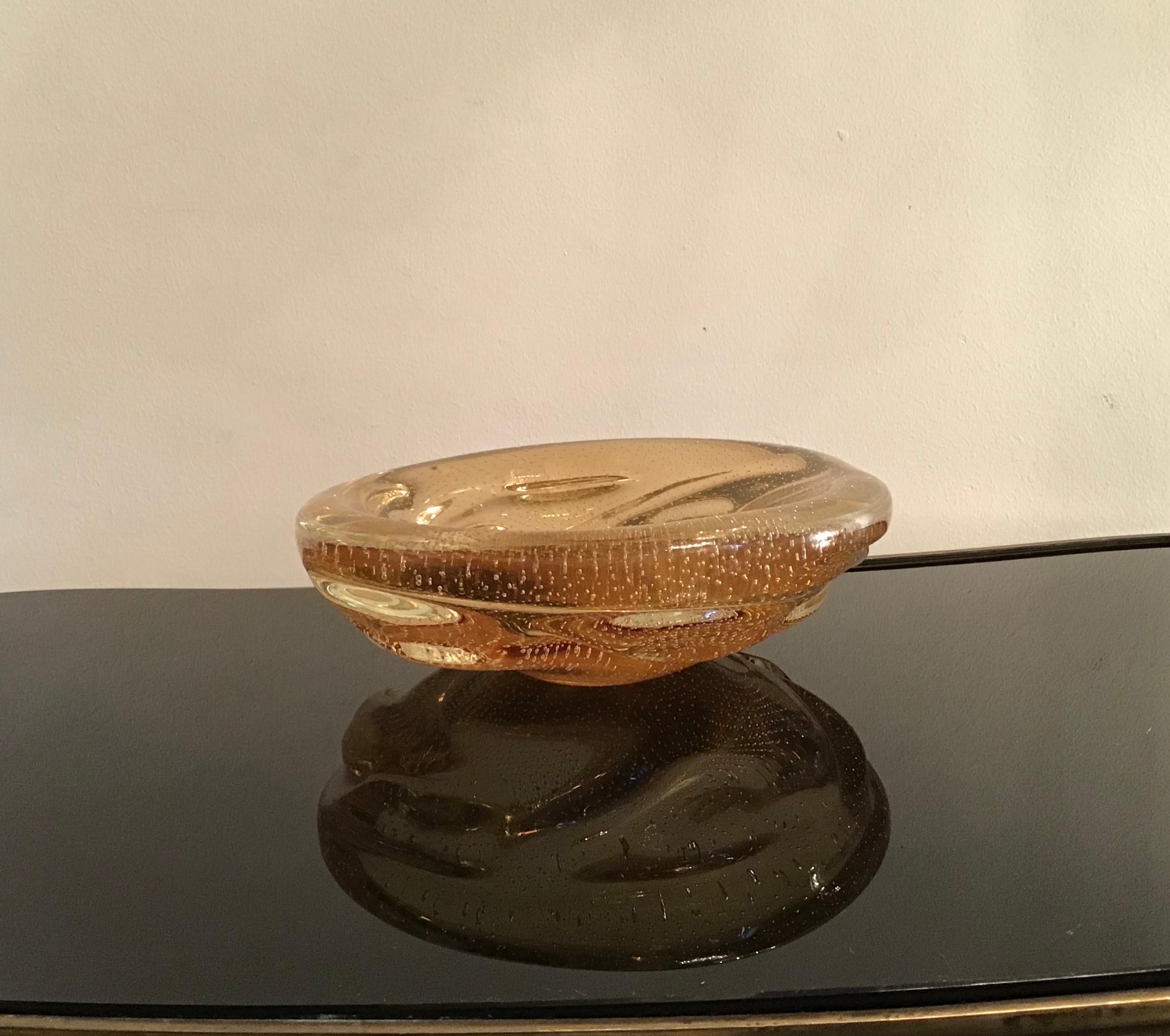 Other Venini Centerpiece/Pocket Emptier Murano Glass Gold, 1950, Italy For Sale