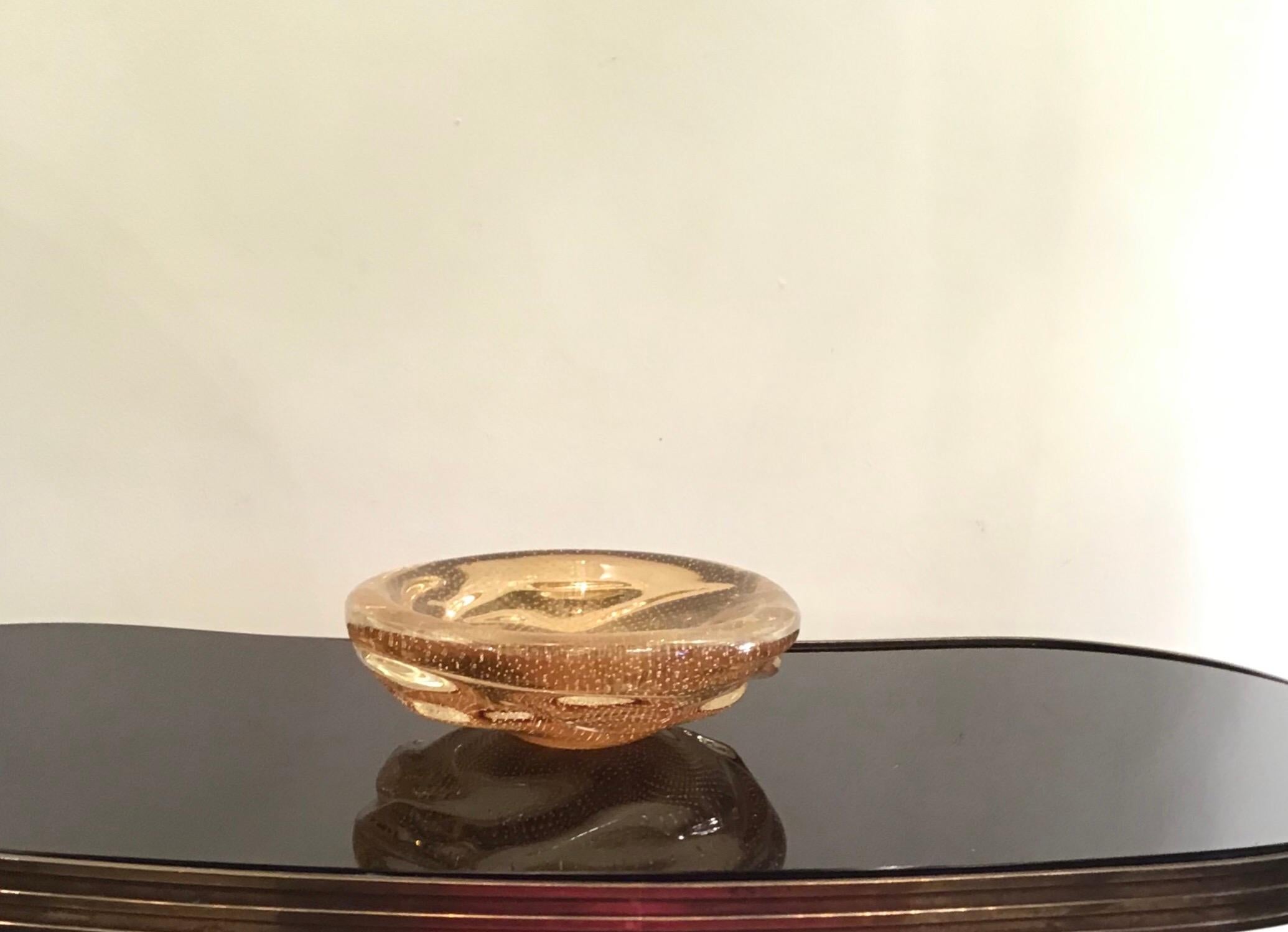 Italian Venini Centerpiece/Pocket Emptier Murano Glass Gold, 1950, Italy For Sale