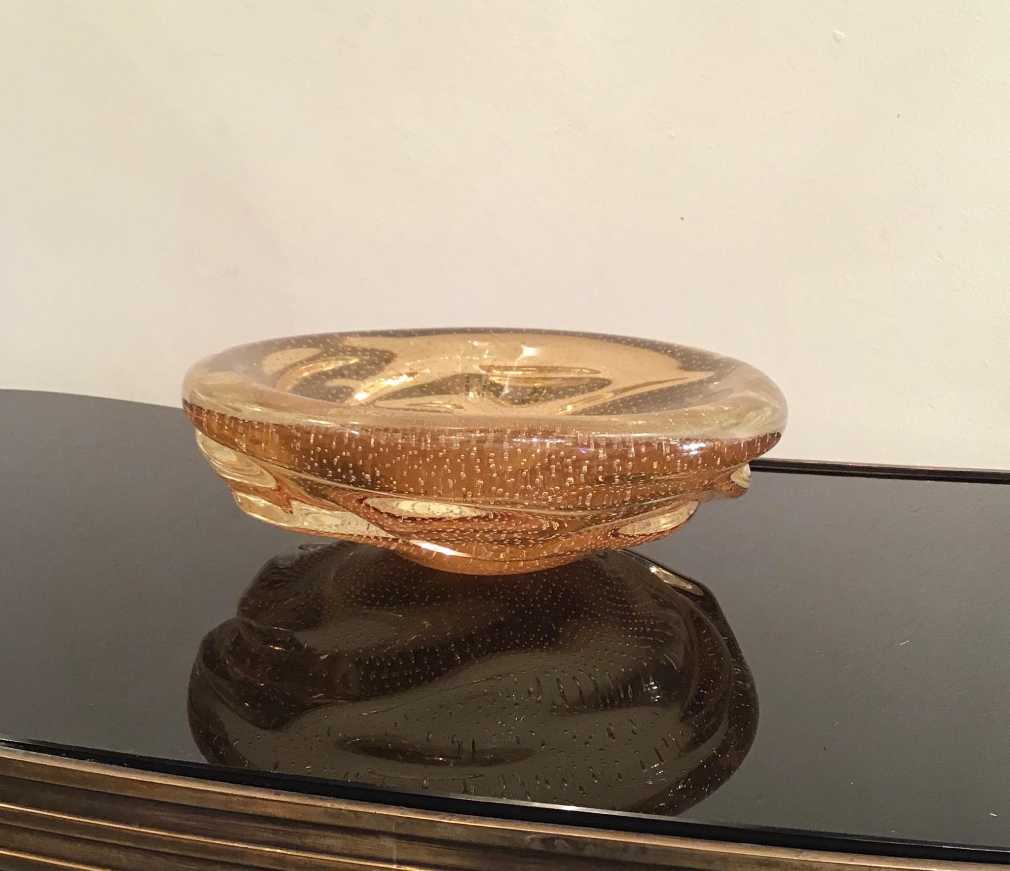 Venini Centerpiece/Pocket Emptier Murano Glass Gold, 1950, Italy In Excellent Condition For Sale In Milano, IT