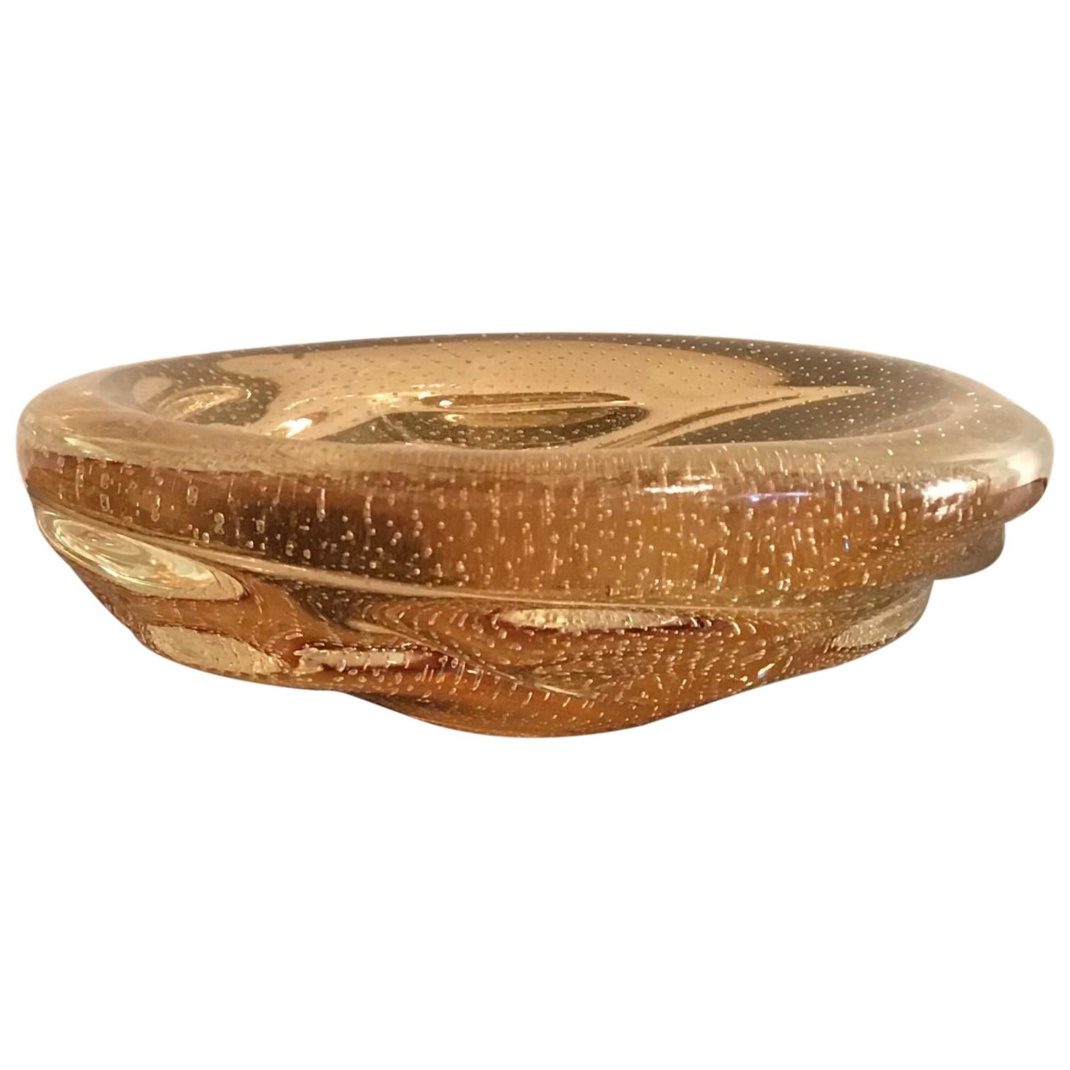 Venini Centerpiece/Pocket Emptier Murano Glass Gold, 1950, Italy